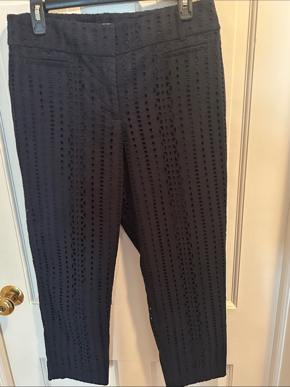 LOFT Navy Eyelet Cropped Ankle Pants